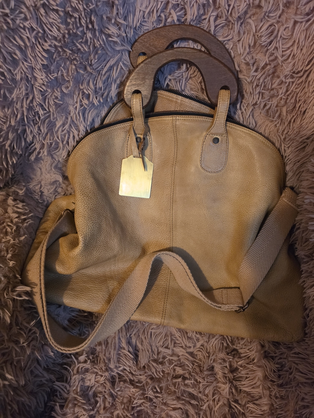 Free PROPLE Classic Women's Leather Tote Bag in Tan